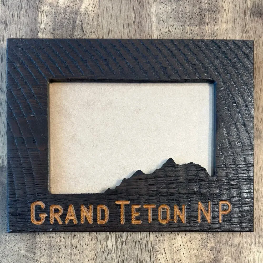 Grand Teton National Park Wood Photo Frame Laser-Engraved Skyline Design 5x7”